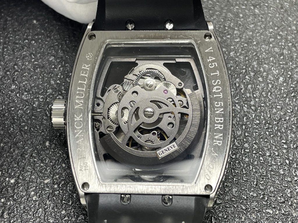 Franck Muller Diamond Set Tourbillon Watch, Black Dial Arabic Numeral White Gold Case Leather Strap