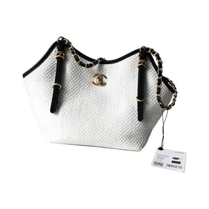 Chanel AS6015 in Raffia and Calfskin with Open Top for Handheld Shoulder Carry Designer Bag