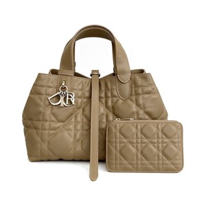 Dior Book Tote in Cannage Calfskin with Open Top for Handheld Carry 25cm in Beige Color