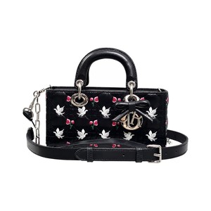 Dior Lady in Black Cannage Embroidered Leather with Magnetic Snap for Handheld Carry