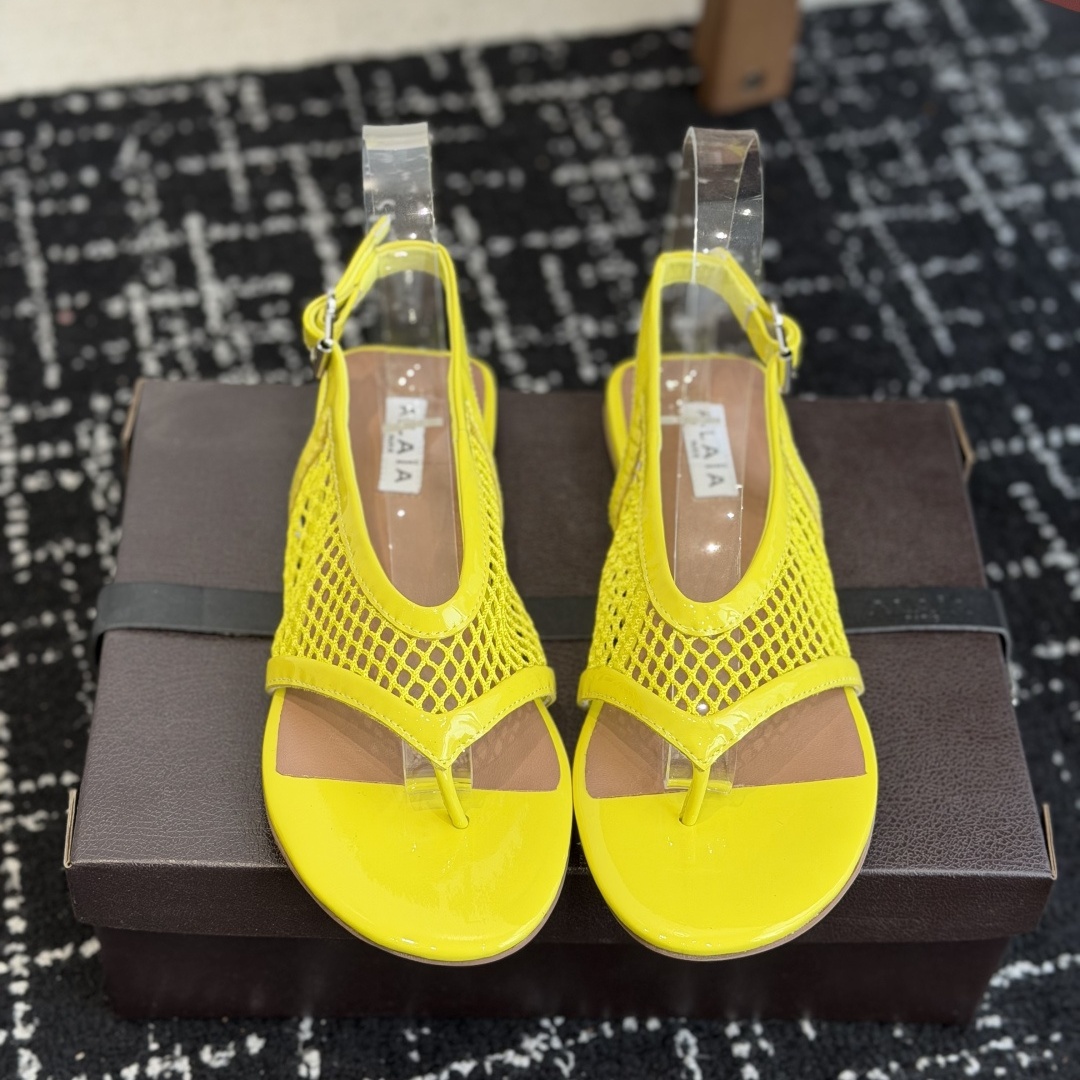 Alaia Ankle-Strap Flat Sandals in Genuine Lambskin with Calfskin Lining and Durable Rubber Sole