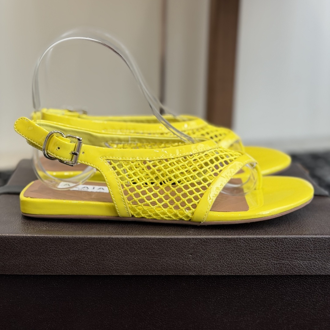 Alaia Ankle-Strap Flat Sandals in Genuine Lambskin with Calfskin Lining and Durable Rubber Sole