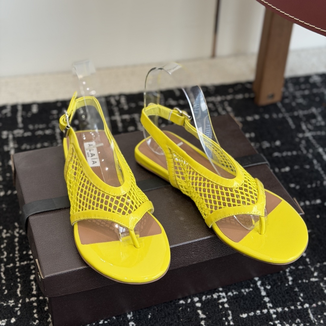 Alaia Ankle-Strap Flat Sandals in Genuine Lambskin with Calfskin Lining and Durable Rubber Sole