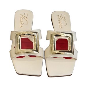 ROGER VIVIER Flat Slide Sandals in Genuine Calfskin with Lambskin Lining and Italian Leather Sole