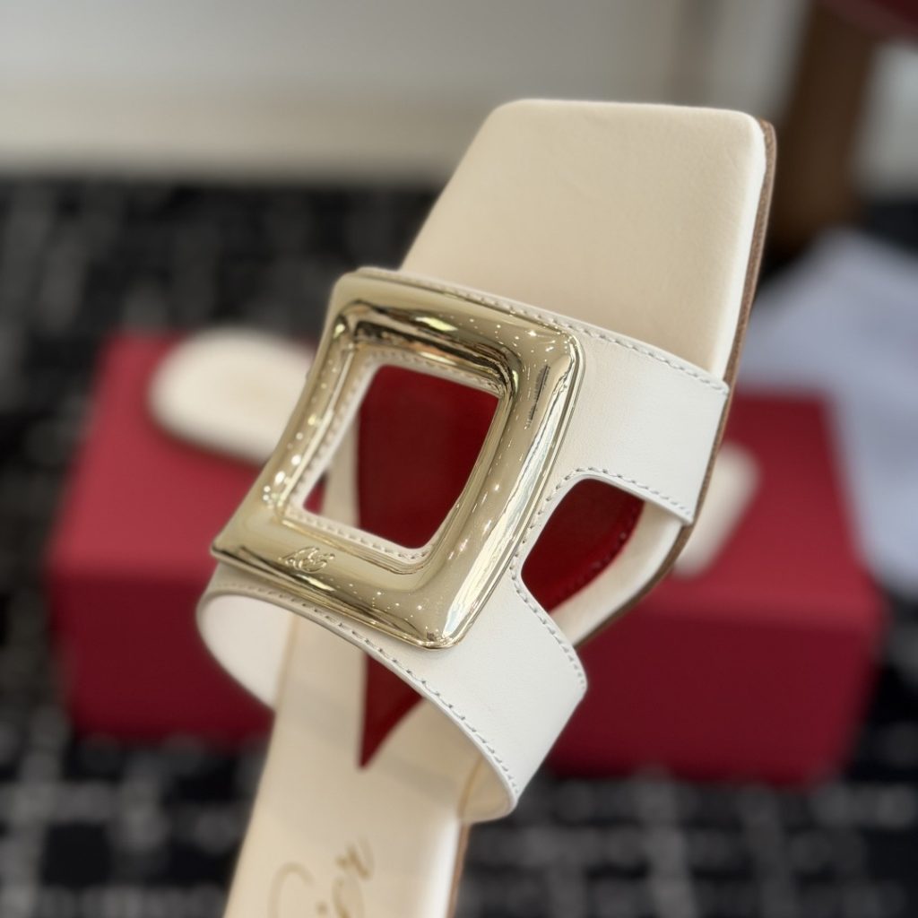 ROGER VIVIER Flat Slide Sandals in Genuine Calfskin with Lambskin Lining and Italian Leather Sole