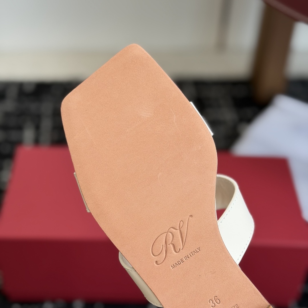 ROGER VIVIER Flat Slide Sandals in Genuine Calfskin with Lambskin Lining and Italian Leather Sole