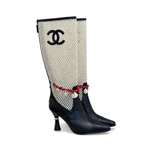 CHANEL Double C Openwork Chain High Heel Boots, Lambskin with Side Zipper and Italian Leather Sole