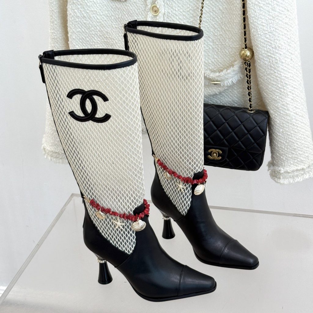 CHANEL Double C Openwork Chain High Heel Boots, Lambskin with Side Zipper and Italian Leather Sole