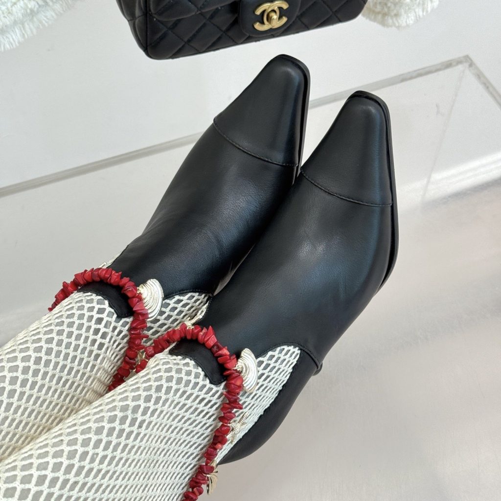 CHANEL Double C Openwork Chain High Heel Boots, Lambskin with Side Zipper and Italian Leather Sole