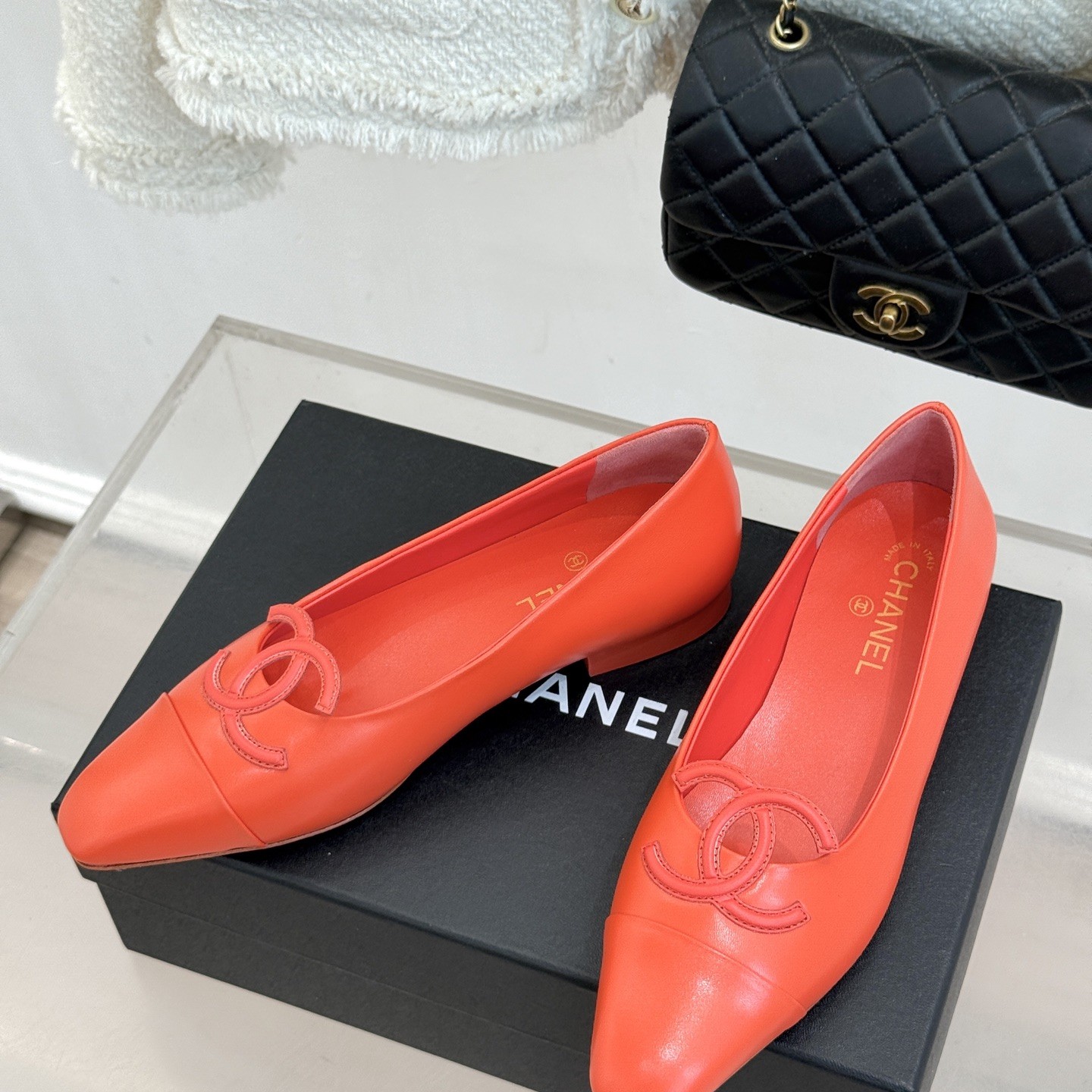 CHANEL Double C Two-tone Flat Ballet Flats in Full-grain Genuine Lambskin with Calfskin Lining Itali