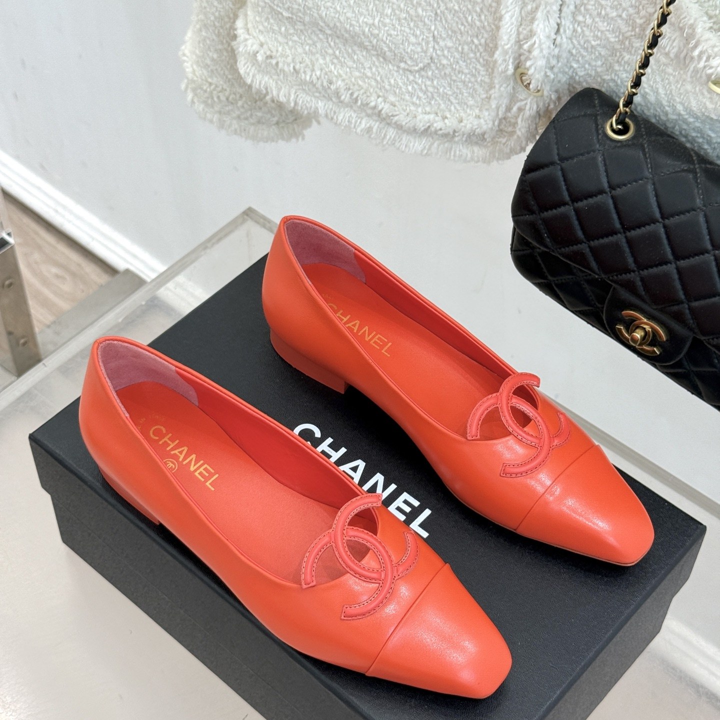 CHANEL Double C Two-tone Flat Ballet Flats in Full-grain Genuine Lambskin with Calfskin Lining Itali