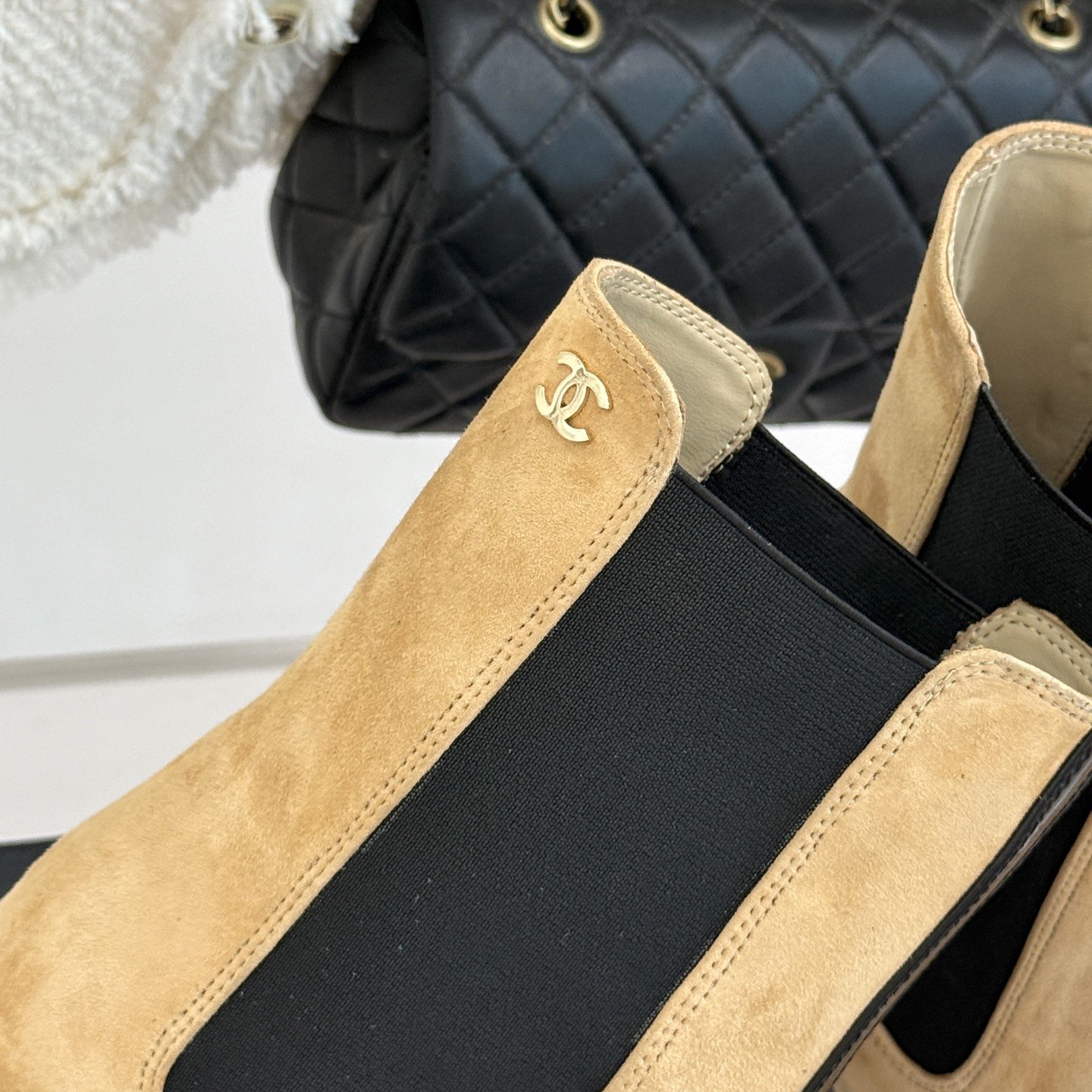 CHANEL Croc-embossed Square Toe Chelsea Ankle Boots in Genuine Lambskin Calfskin Lining Italian Leat