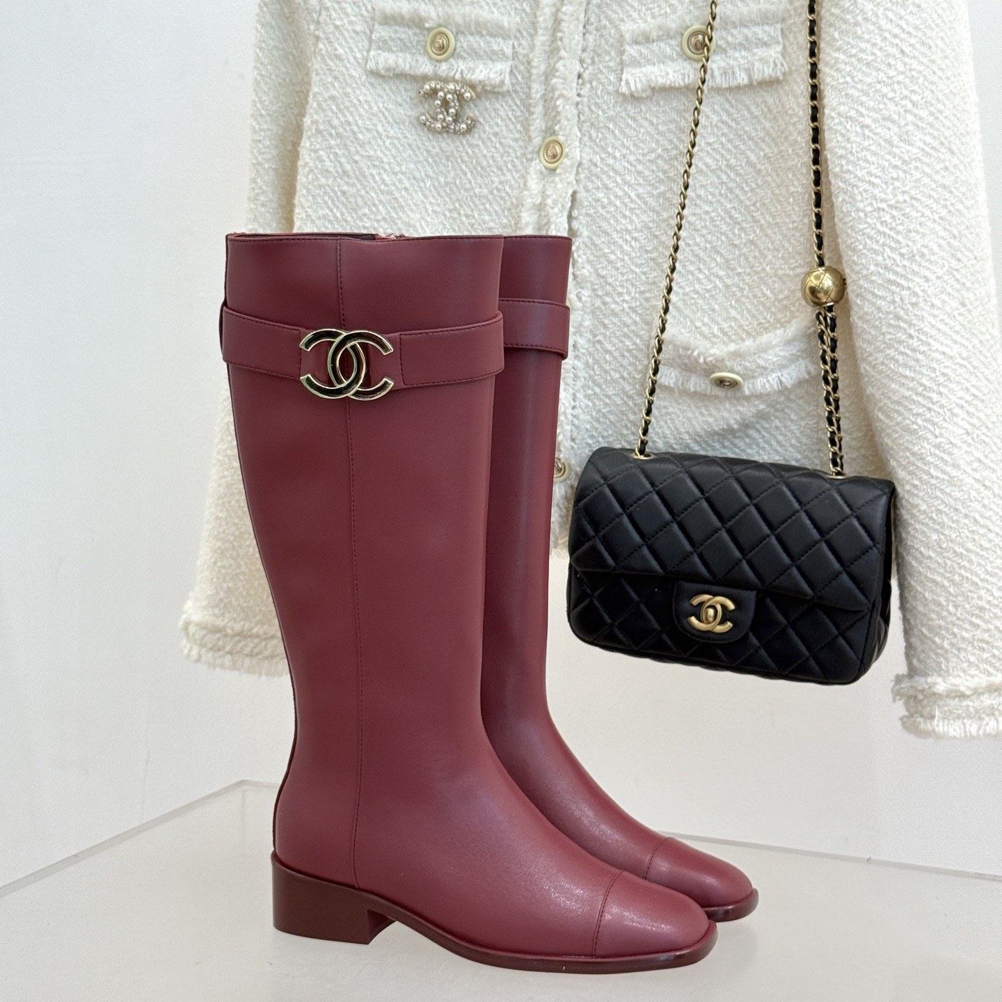 CHANEL Double C Metal Buckle Strap Riding Short Boots in Cowhide Lambskin Lining and Italian Leather