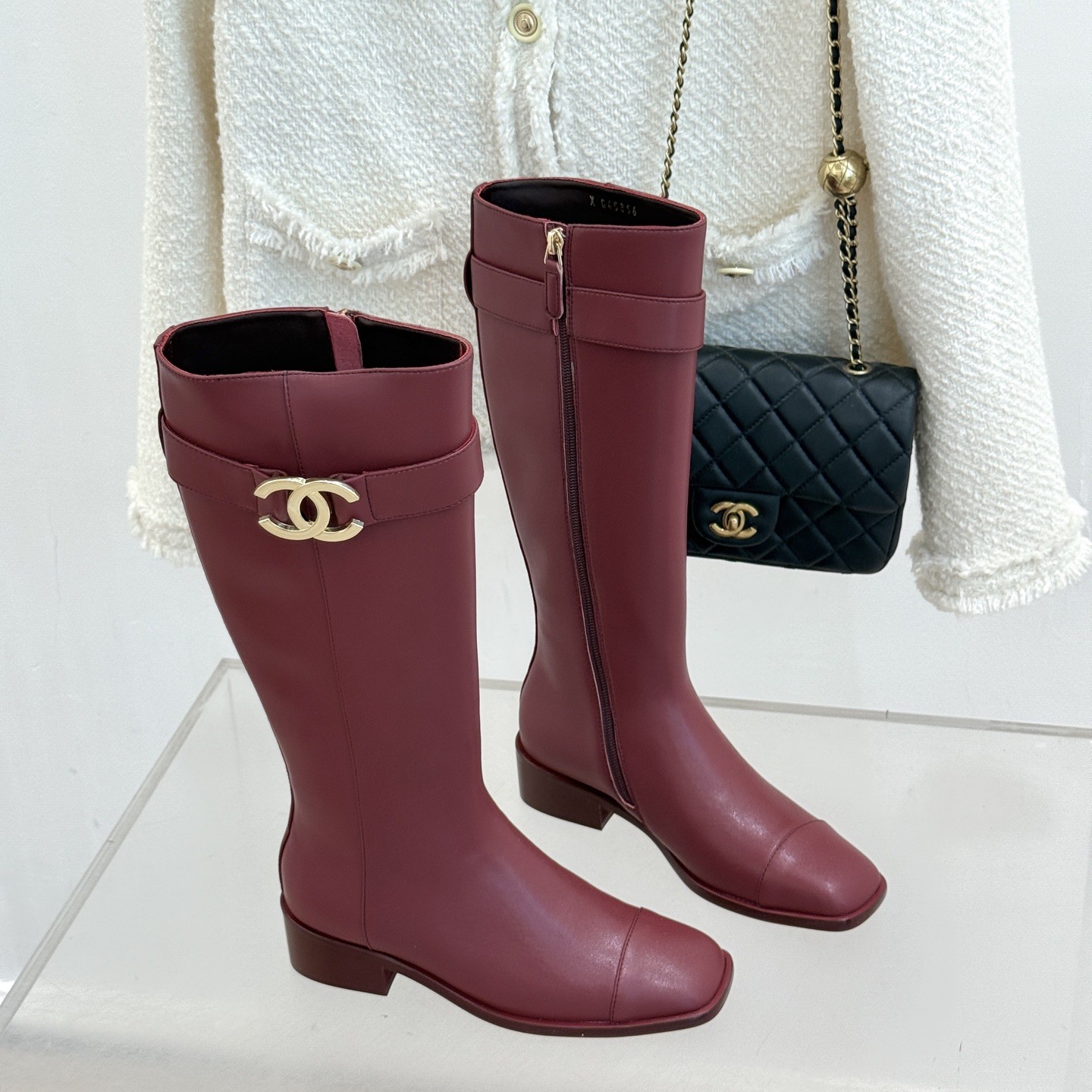 CHANEL Double C Metal Buckle Strap Riding Short Boots in Cowhide Lambskin Lining and Italian Leather