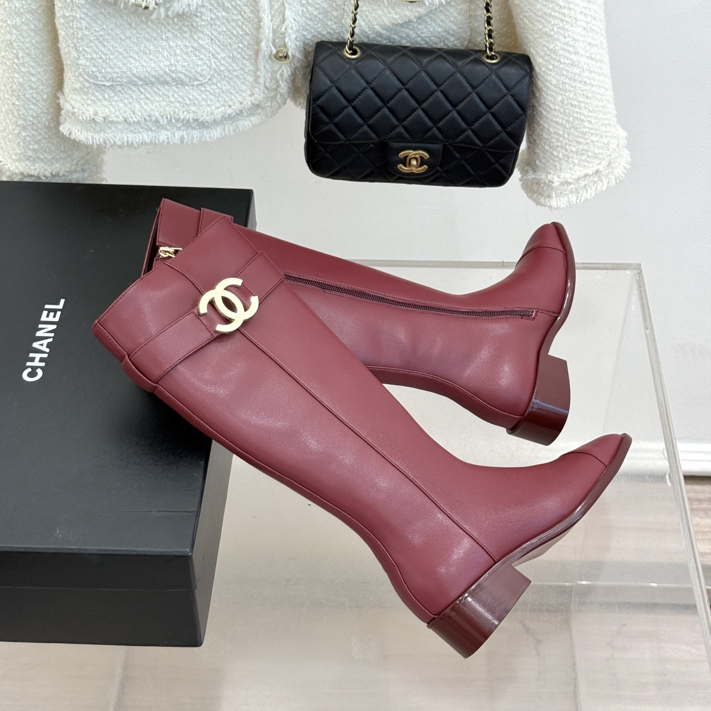 CHANEL Double C Metal Buckle Strap Riding Short Boots in Cowhide Lambskin Lining and Italian Leather