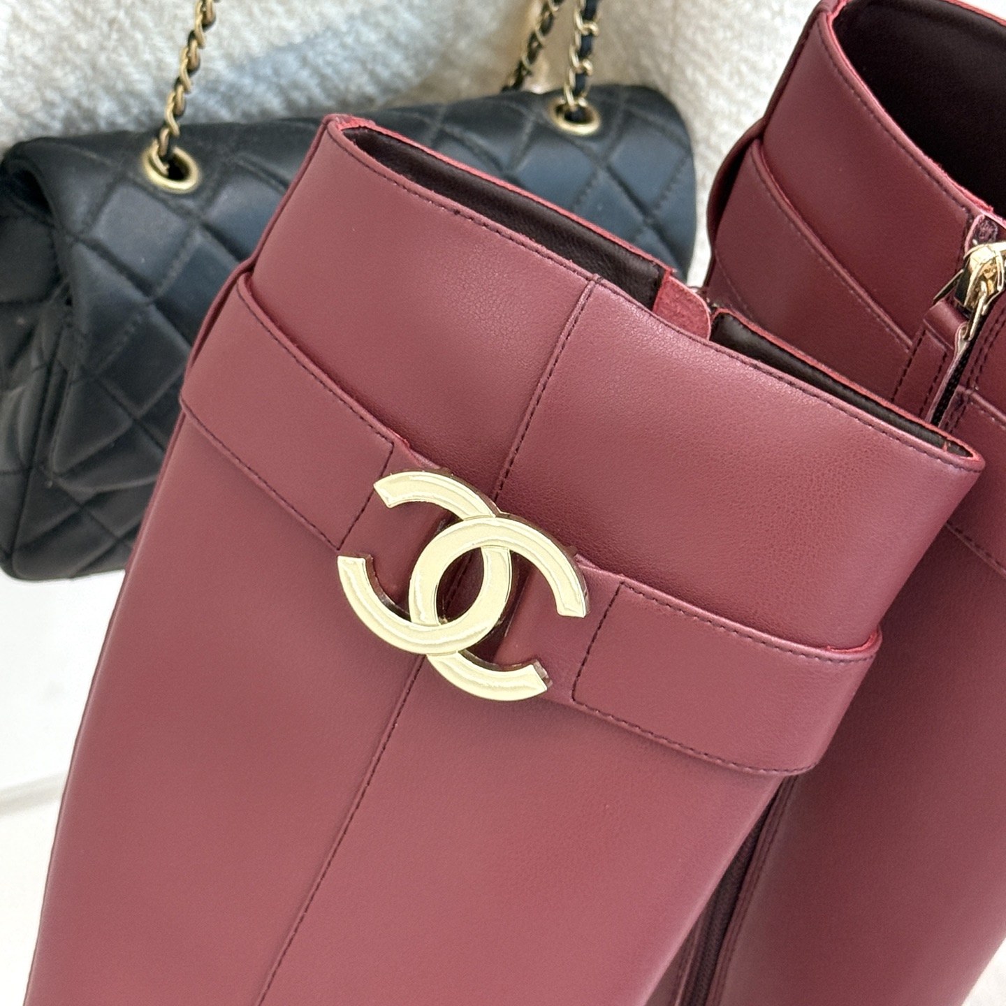 CHANEL Double C Metal Buckle Strap Riding Short Boots in Cowhide Lambskin Lining and Italian Leather