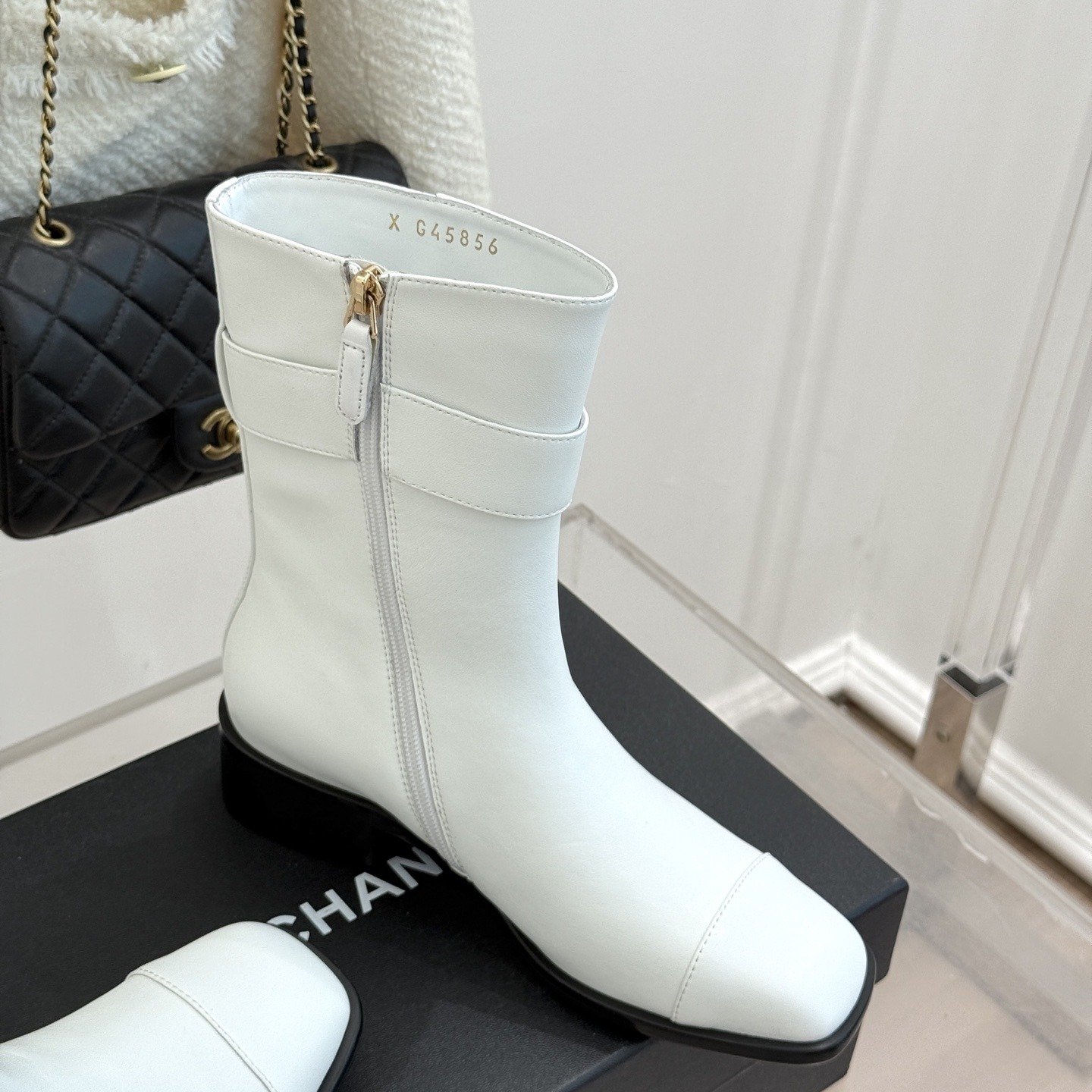 CHANEL Double C Metal Buckle Strap Riding Short Boots in Cowhide Lambskin Lining and Italian Leather