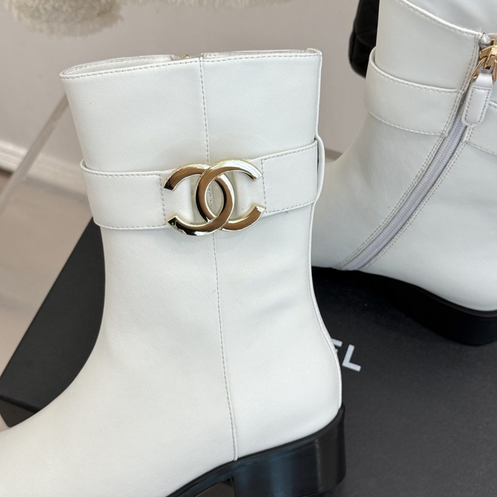 CHANEL Double C Metal Buckle Strap Riding Short Boots in Cowhide Lambskin Lining and Italian Leather