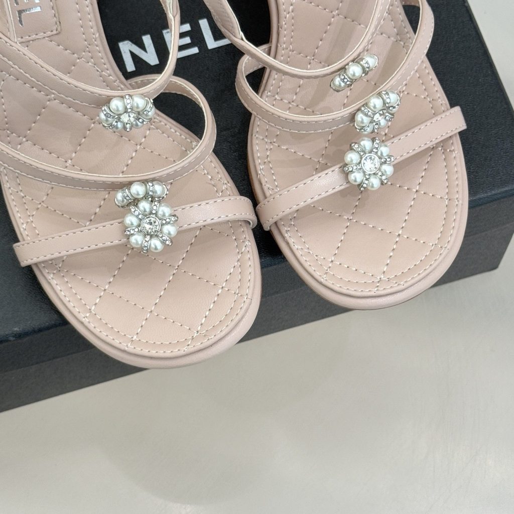 CHANEL Ankle-Strap Flat Sandals in Genuine Lambskin with Calfskin Lining and Durable Rubber Sole