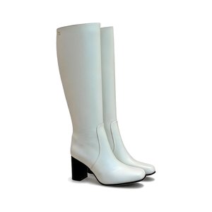 CHANEL Square Toe Block Heel Long Boots in Genuine Lambskin with Calfskin Lining Italian Leather Sol