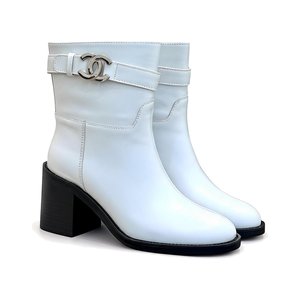 CHANEL Double C Metal Buckle Strap Cowhide Riding Short Boots Lambskin Lining and Italian Leather So