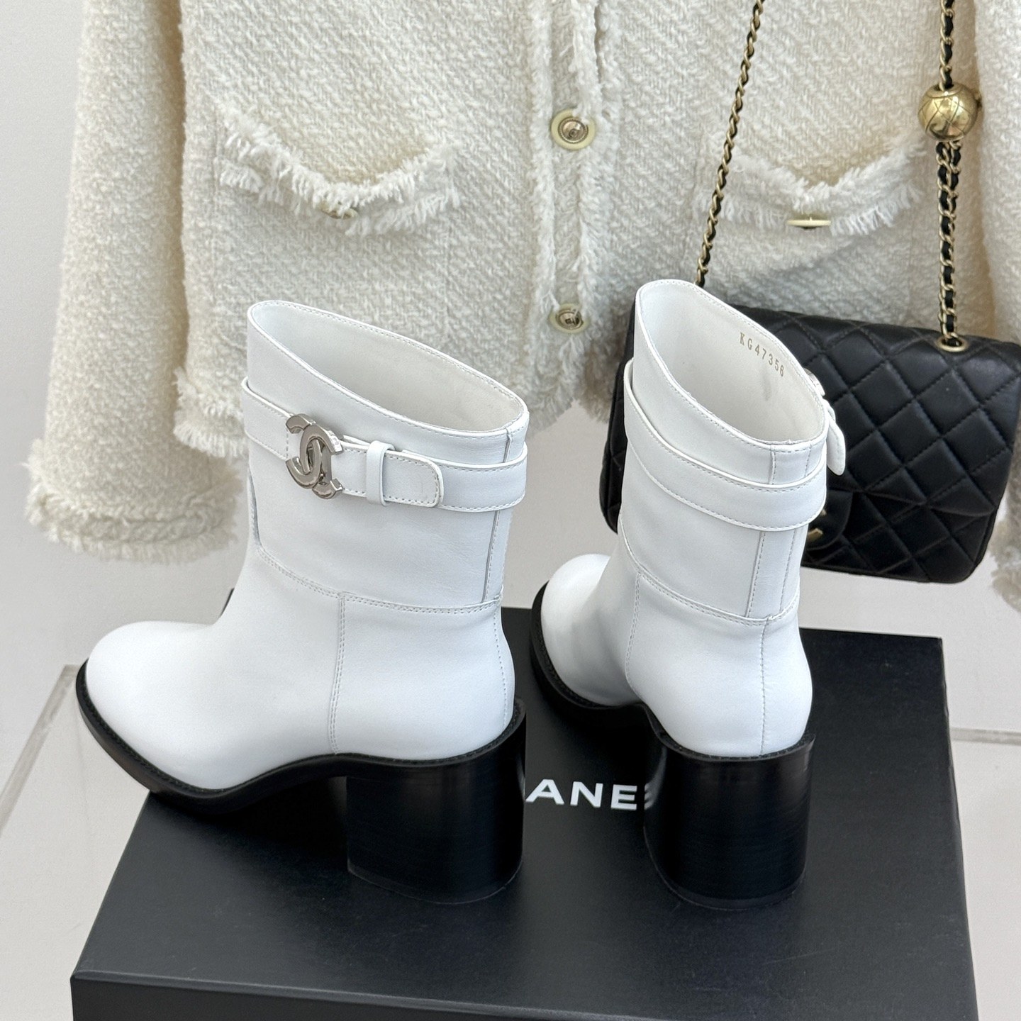 CHANEL Double C Metal Buckle Strap Cowhide Riding Short Boots Lambskin Lining and Italian Leather So