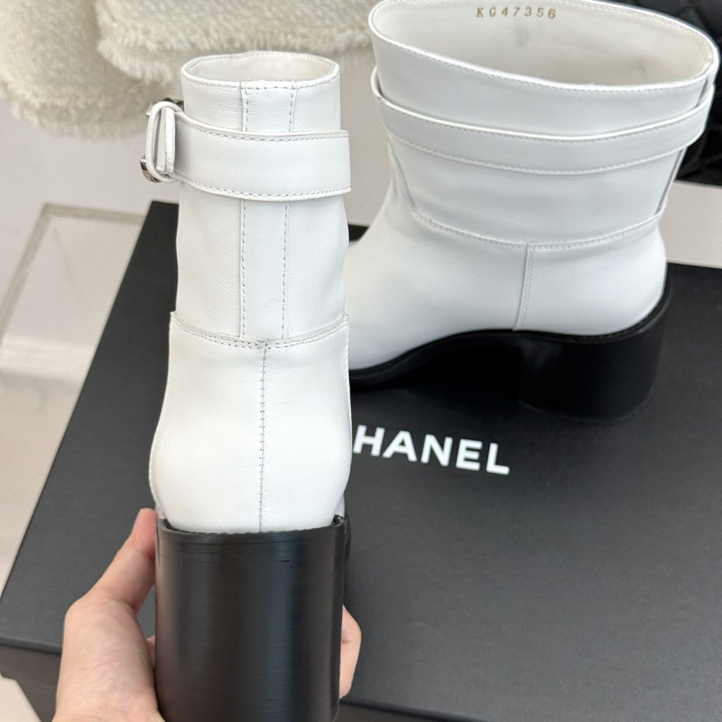 CHANEL Double C Metal Buckle Strap Cowhide Riding Short Boots Lambskin Lining and Italian Leather So