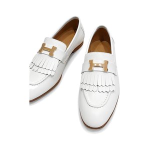 HERMES Paris Loafer Slip-Ons with Metal H Buckle in Genuine Leather with Lambskin Lining Italian Lea