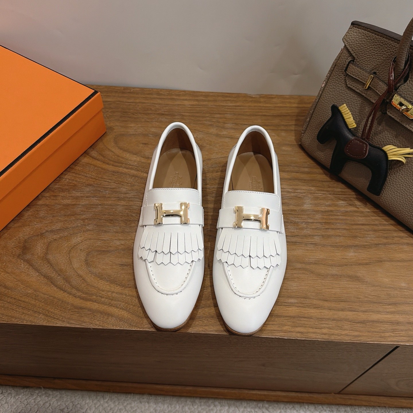 HERMES Paris Loafer Slip-Ons with Metal H Buckle in Genuine Leather with Lambskin Lining Italian Lea