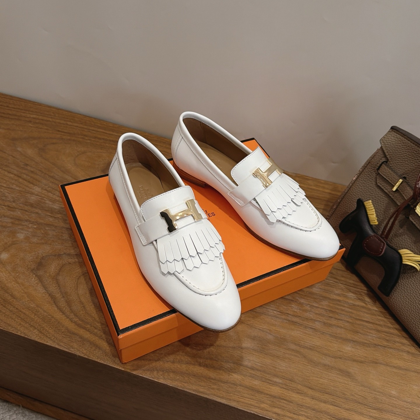 HERMES Paris Loafer Slip-Ons with Metal H Buckle in Genuine Leather with Lambskin Lining Italian Lea