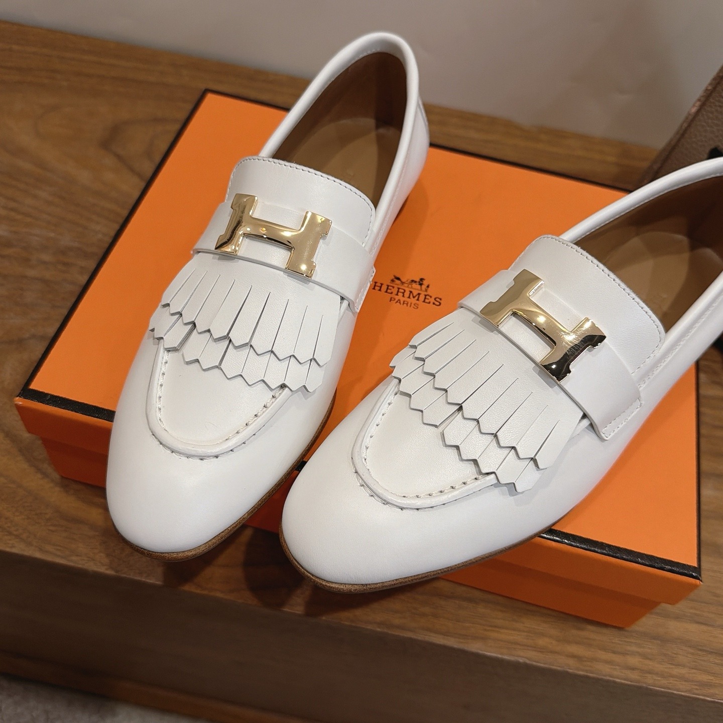 HERMES Paris Loafer Slip-Ons with Metal H Buckle in Genuine Leather with Lambskin Lining Italian Lea