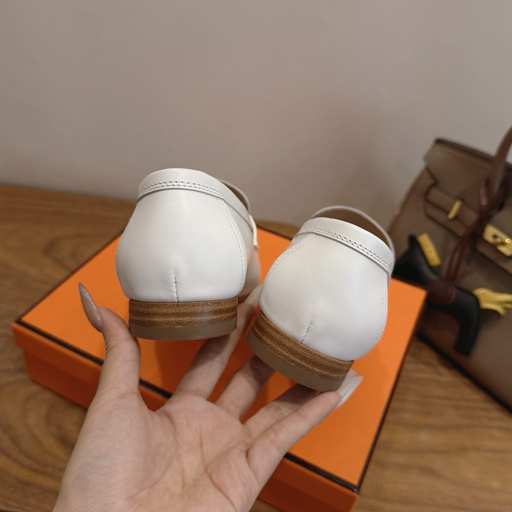 HERMES Paris Loafer Slip-Ons with Metal H Buckle in Genuine Leather with Lambskin Lining Italian Lea