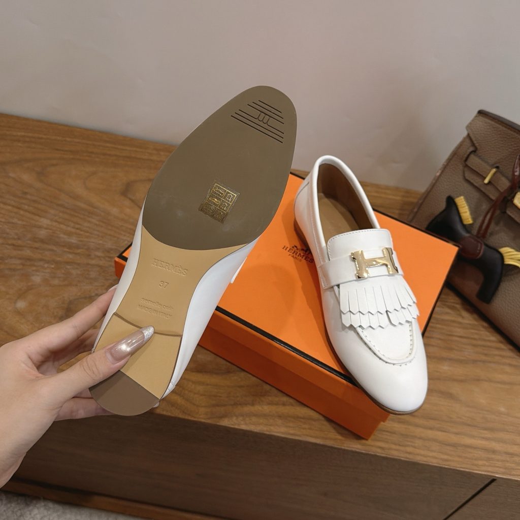 HERMES Paris Loafer Slip-Ons with Metal H Buckle in Genuine Leather with Lambskin Lining Italian Lea