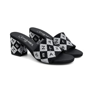 CHANEL Classic Crystal Double C Letter Slippers in Genuine Lambskin with Calfskin Lining Italian Lea