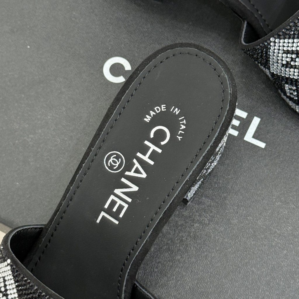CHANEL Classic Crystal Double C Letter Slippers in Genuine Lambskin with Calfskin Lining Italian Lea
