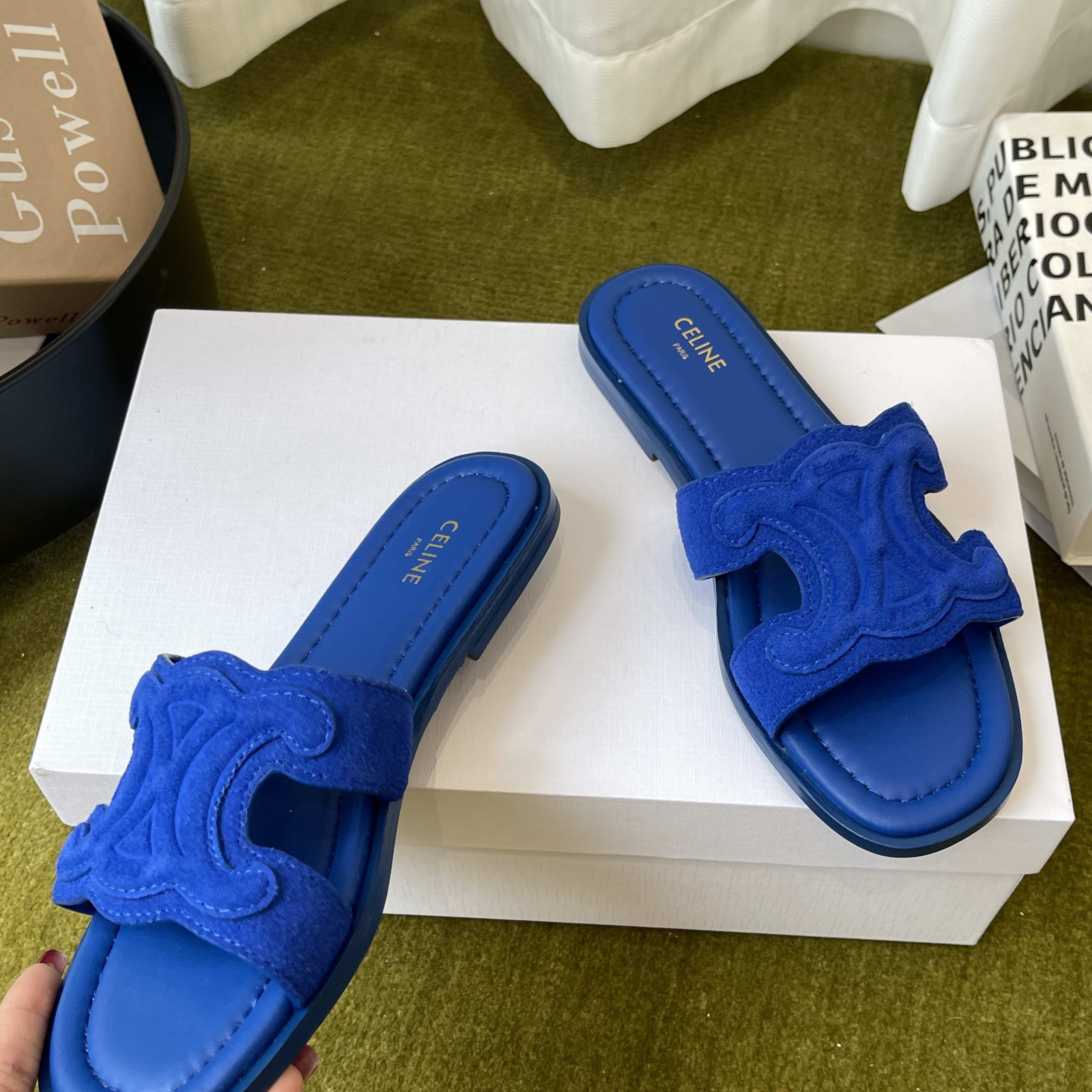 CELINE Ankle-Strap Flat Sandals in Genuine Lambskin with Calfskin Lining and Durable Rubber Sole