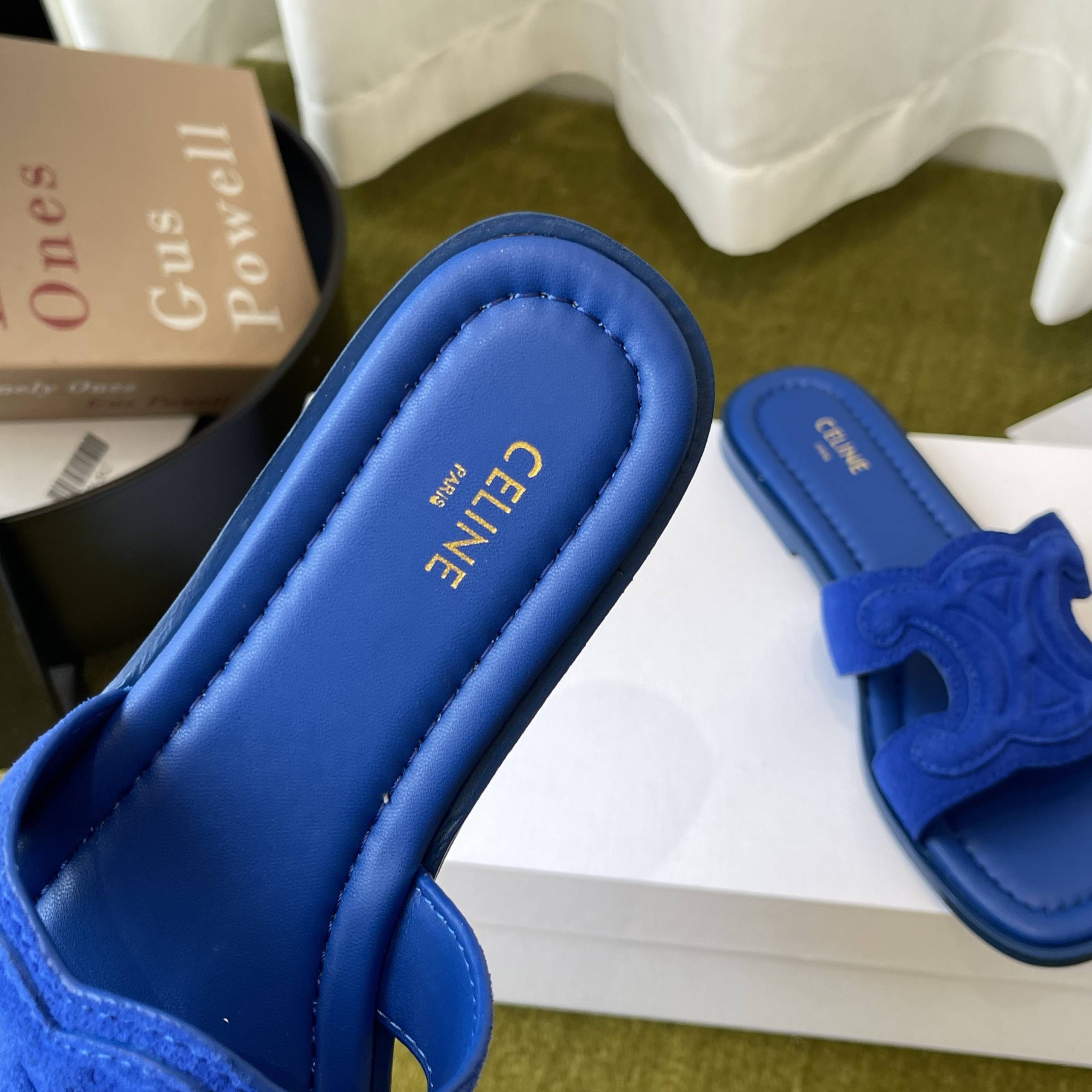 CELINE Ankle-Strap Flat Sandals in Genuine Lambskin with Calfskin Lining and Durable Rubber Sole