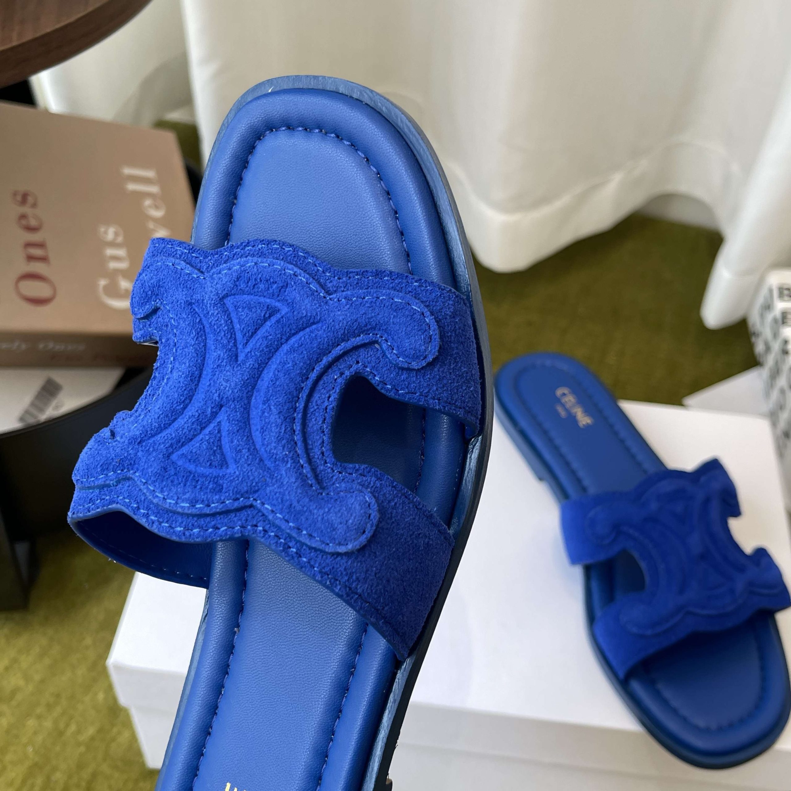 CELINE Ankle-Strap Flat Sandals in Genuine Lambskin with Calfskin Lining and Durable Rubber Sole