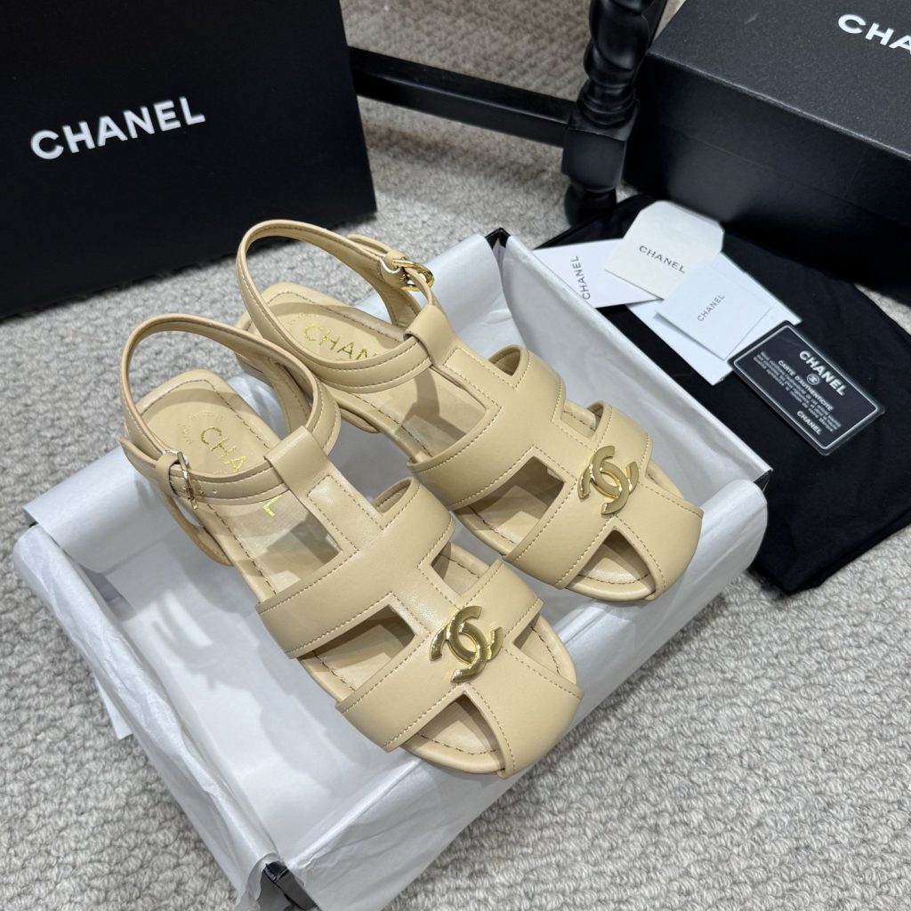 CHANEL Ankle-Strap Flat Sandals in Genuine Lambskin with Calfskin Lining and Durable Rubber Sole