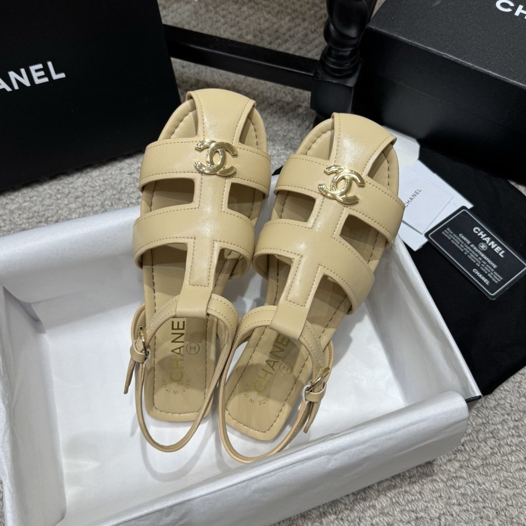 CHANEL Ankle-Strap Flat Sandals in Genuine Lambskin with Calfskin Lining and Durable Rubber Sole