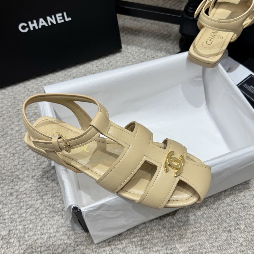 CHANEL Ankle-Strap Flat Sandals in Genuine Lambskin with Calfskin Lining and Durable Rubber Sole
