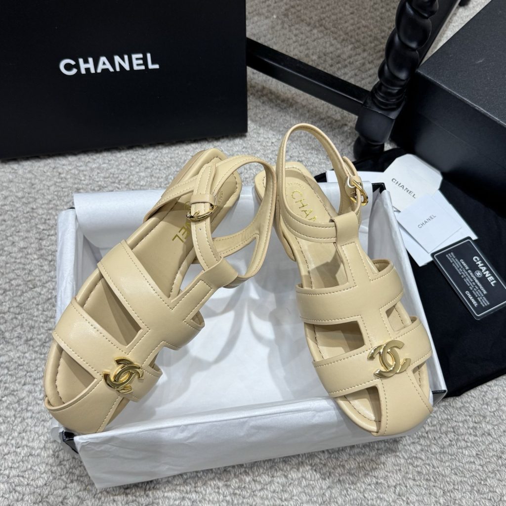 CHANEL Ankle-Strap Flat Sandals in Genuine Lambskin with Calfskin Lining and Durable Rubber Sole