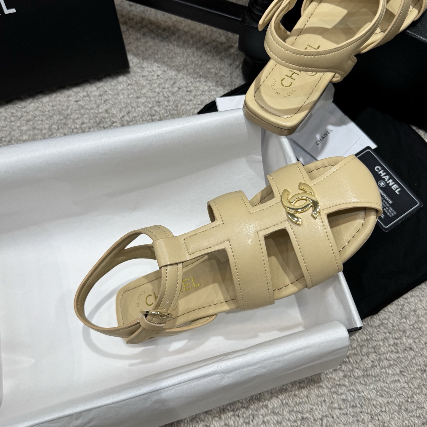 CHANEL Ankle-Strap Flat Sandals in Genuine Lambskin with Calfskin Lining and Durable Rubber Sole