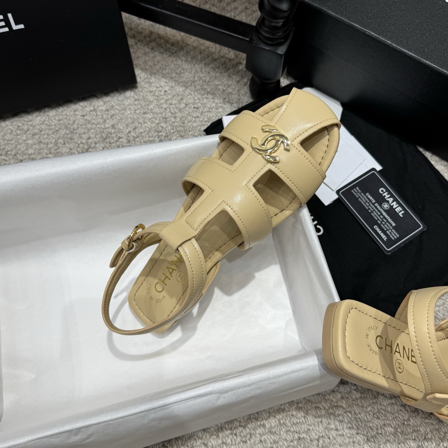 CHANEL Ankle-Strap Flat Sandals in Genuine Lambskin with Calfskin Lining and Durable Rubber Sole