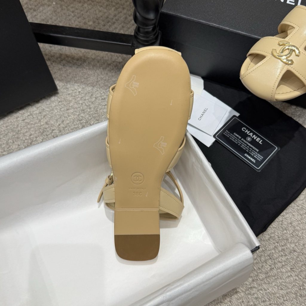 CHANEL Ankle-Strap Flat Sandals in Genuine Lambskin with Calfskin Lining and Durable Rubber Sole