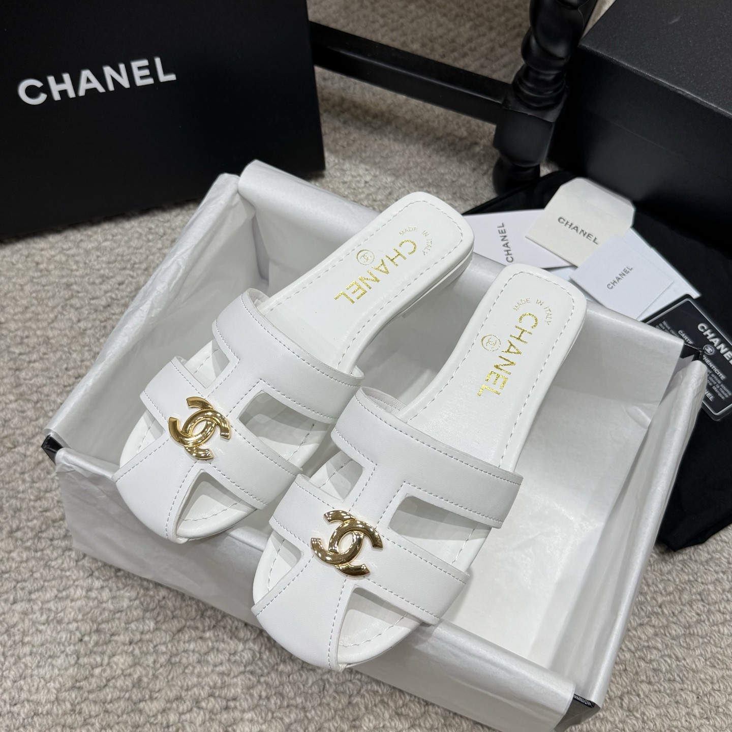 CHANEL Ankle-Strap Flat Sandals in Genuine Lambskin with Calfskin Lining and Durable Rubber Sole