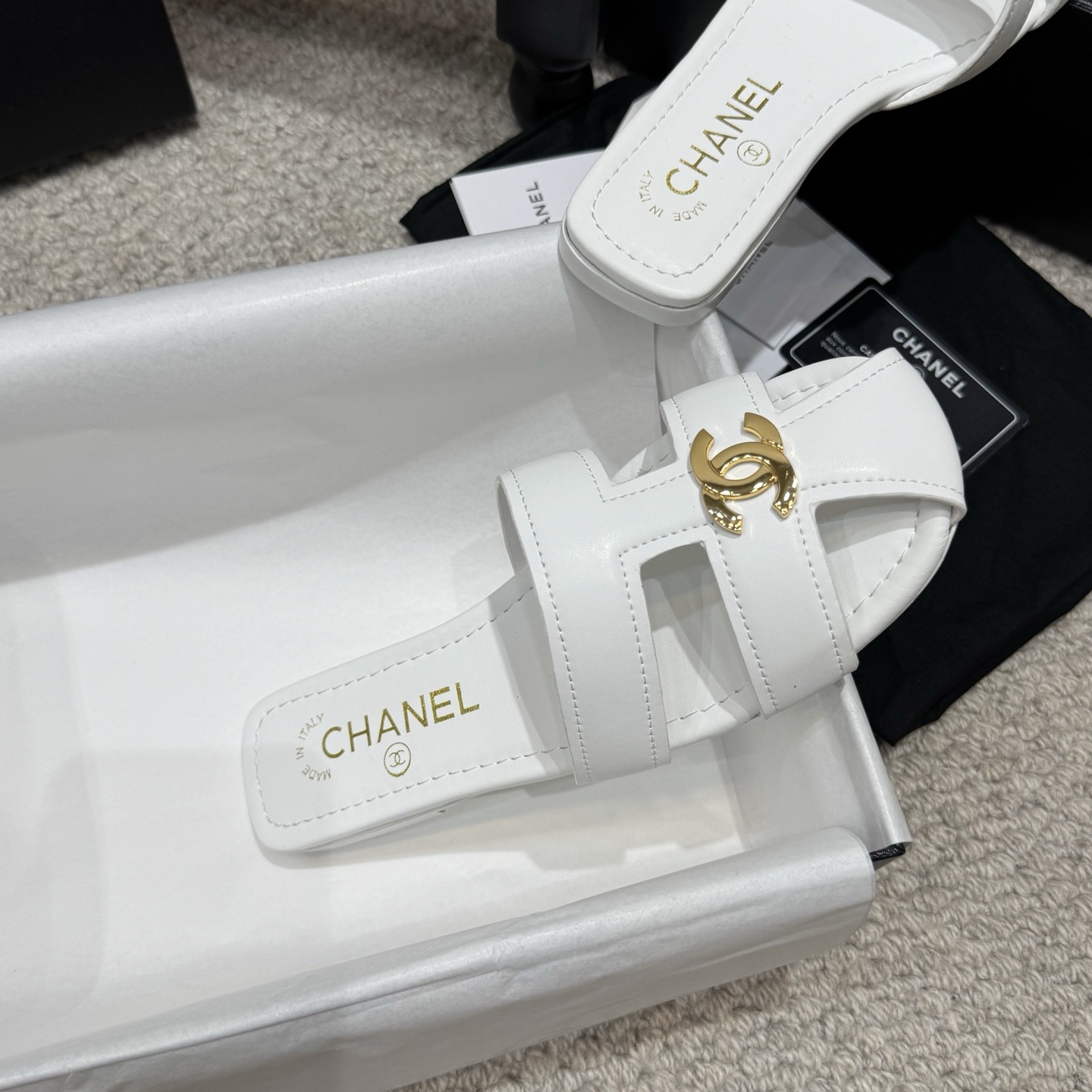 CHANEL Ankle-Strap Flat Sandals in Genuine Lambskin with Calfskin Lining and Durable Rubber Sole