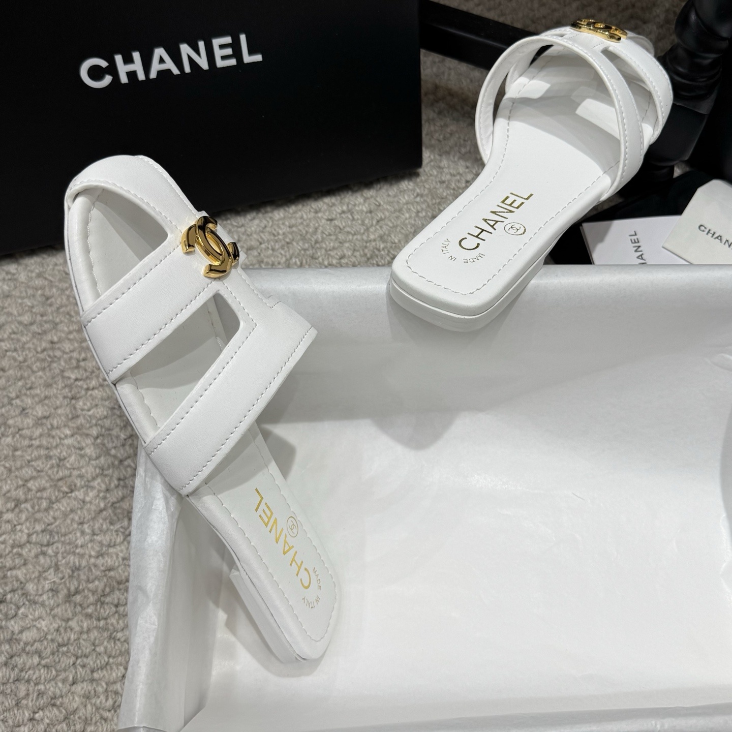 CHANEL Ankle-Strap Flat Sandals in Genuine Lambskin with Calfskin Lining and Durable Rubber Sole