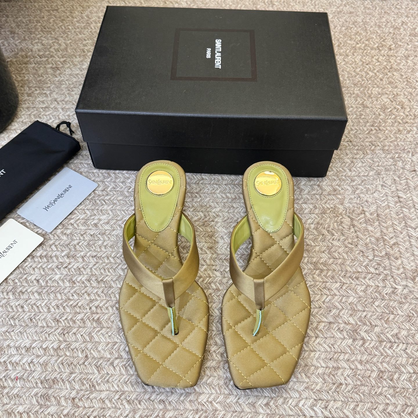 SAINT LAURENT Flat Slide Sandals in Genuine Calfskin with Lambskin Lining and Italian Leather Sole