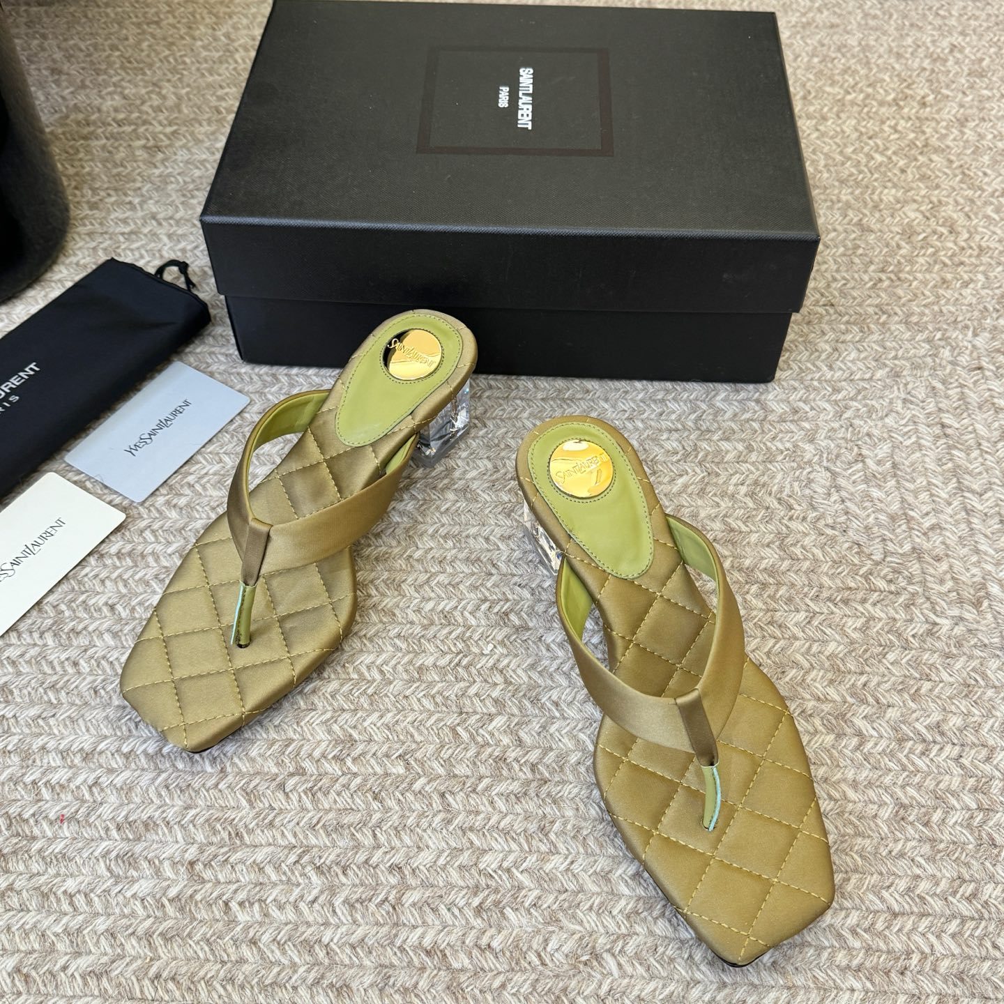 SAINT LAURENT Flat Slide Sandals in Genuine Calfskin with Lambskin Lining and Italian Leather Sole